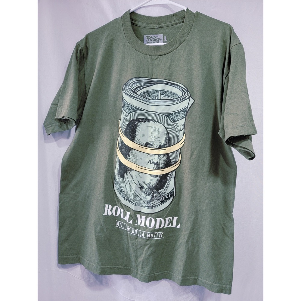 Million Dolla Motive Mens T-Shirt Green Large Roll Model Graphic Streetwear Tee